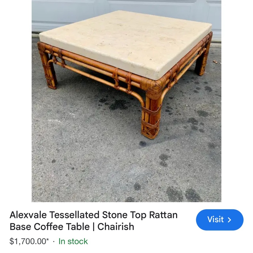 Vintage Alexvale Tessellated Stone Top Rattan Base Coffee Table